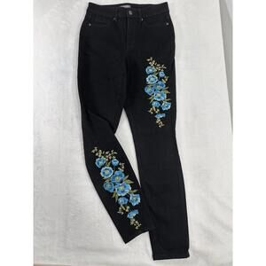 Martha Stewart Embroidered Jeans 2 Womens Flowers Blue Floral Black Skinny